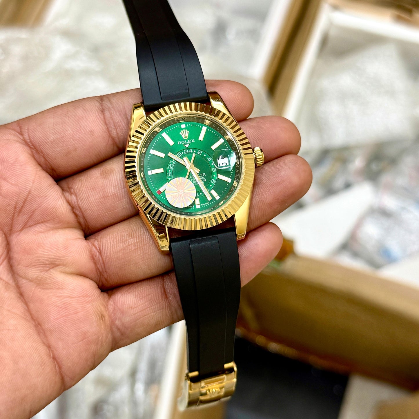 Sky-Dweller Men’s Watch – 7AAA Premium | Automatic | Green Dial with Gold Case