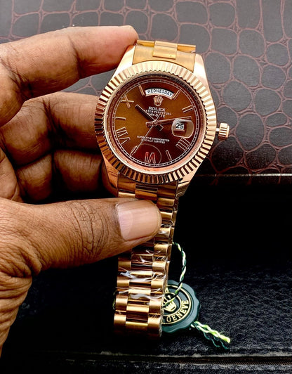 Men’s Premium  Gold Watch with Brown Dial – Day & Date Working