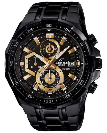 Chronograph Black & Gold Watch – 100M Water Resistant, Stainless Steel Band