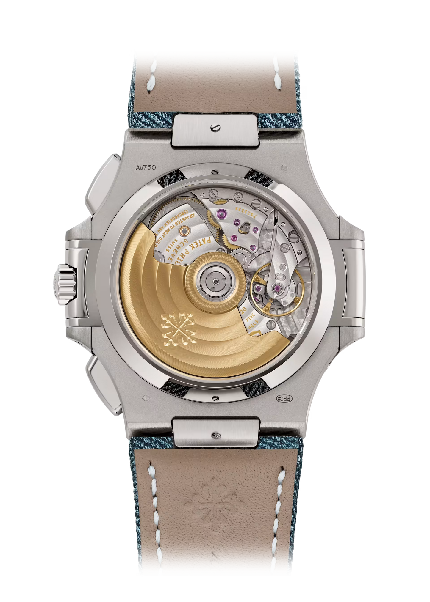 Nautilus-Inspired Flyback Chronograph – White Gold Monocounter Watch with Blue-Gray Dial