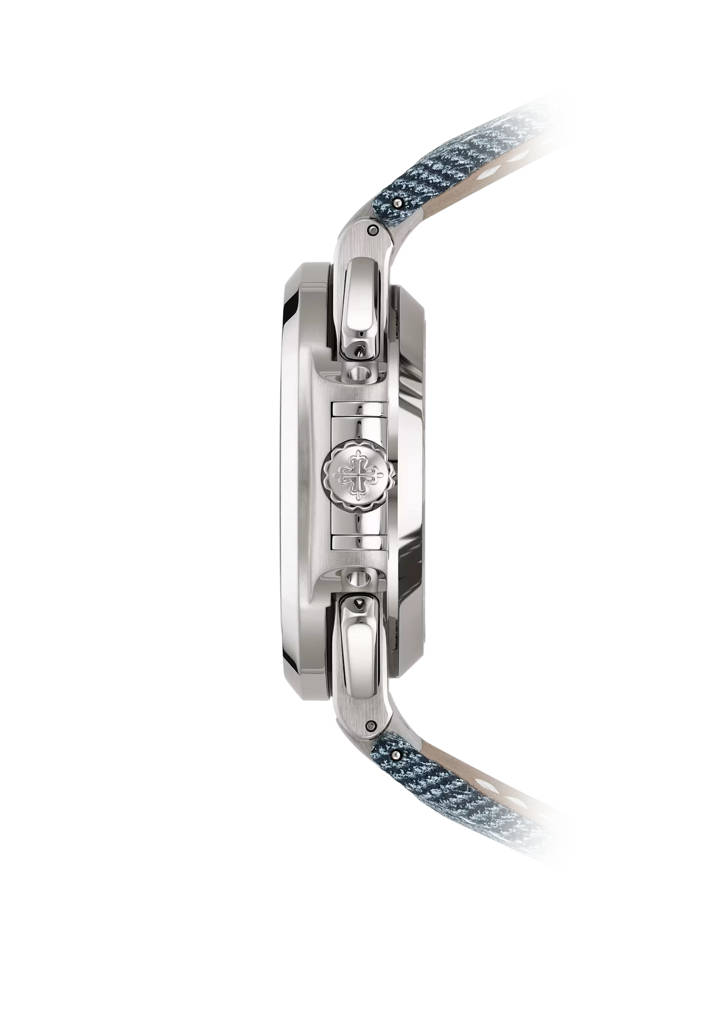 Nautilus-Inspired Flyback Chronograph – White Gold Monocounter Watch with Blue-Gray Dial