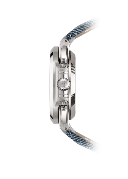 Nautilus-Inspired Flyback Chronograph – White Gold Monocounter Watch with Blue-Gray Dial