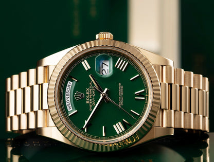 Day-Date 40mm Yellow Gold Green Ombre Roman Numeral Dial
