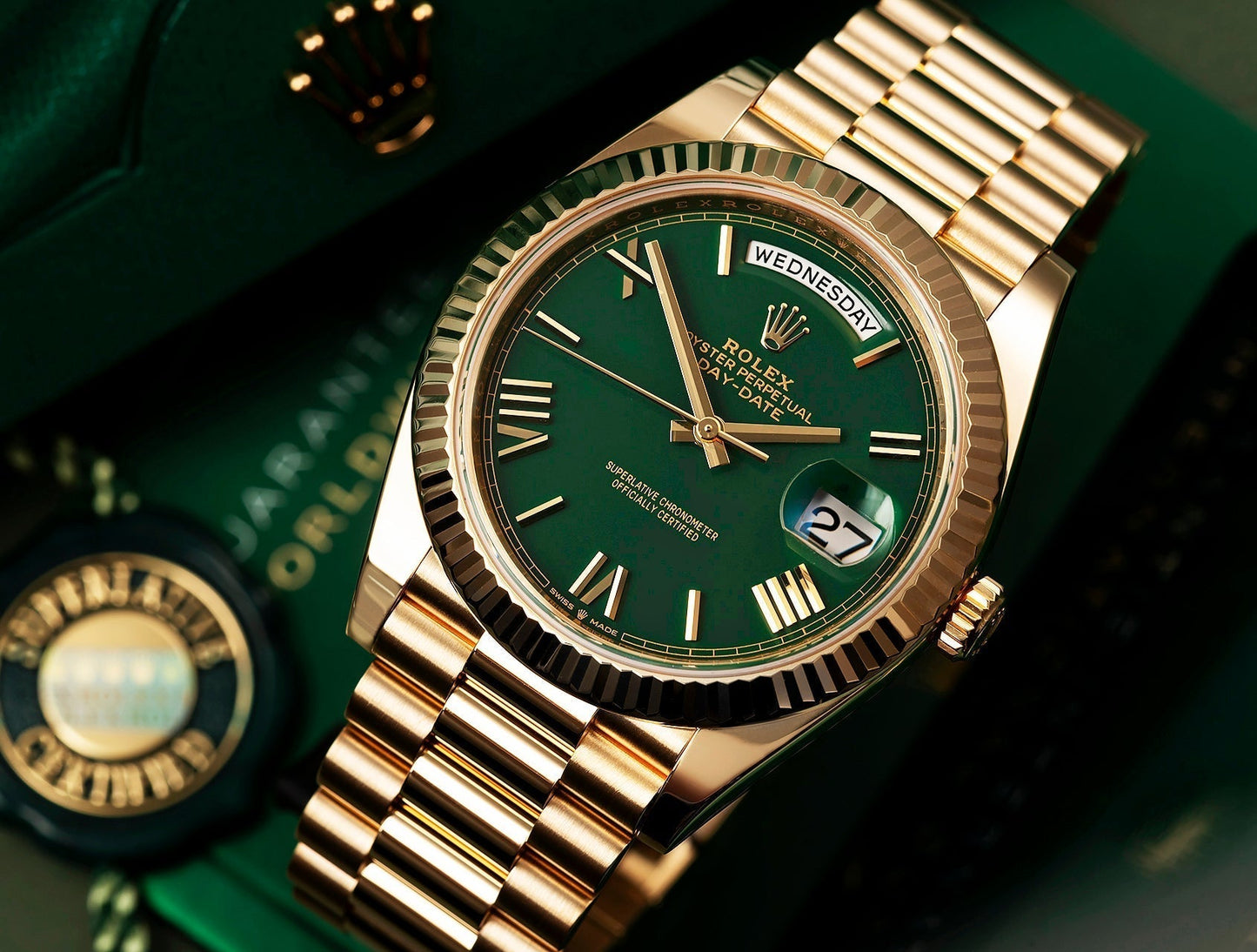 Day-Date 40mm Yellow Gold Green Ombre Roman Numeral Dial